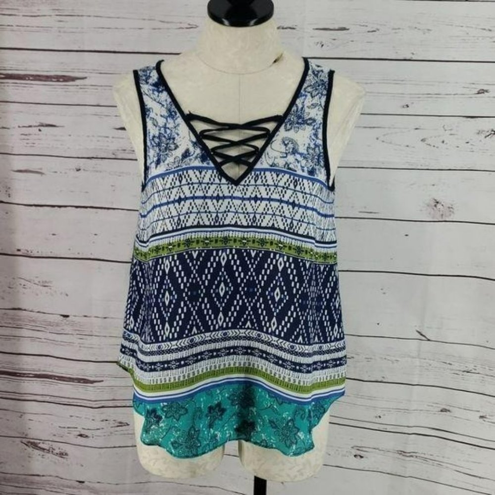 IZ Byer medium boho Tank top laced corset‎ front
